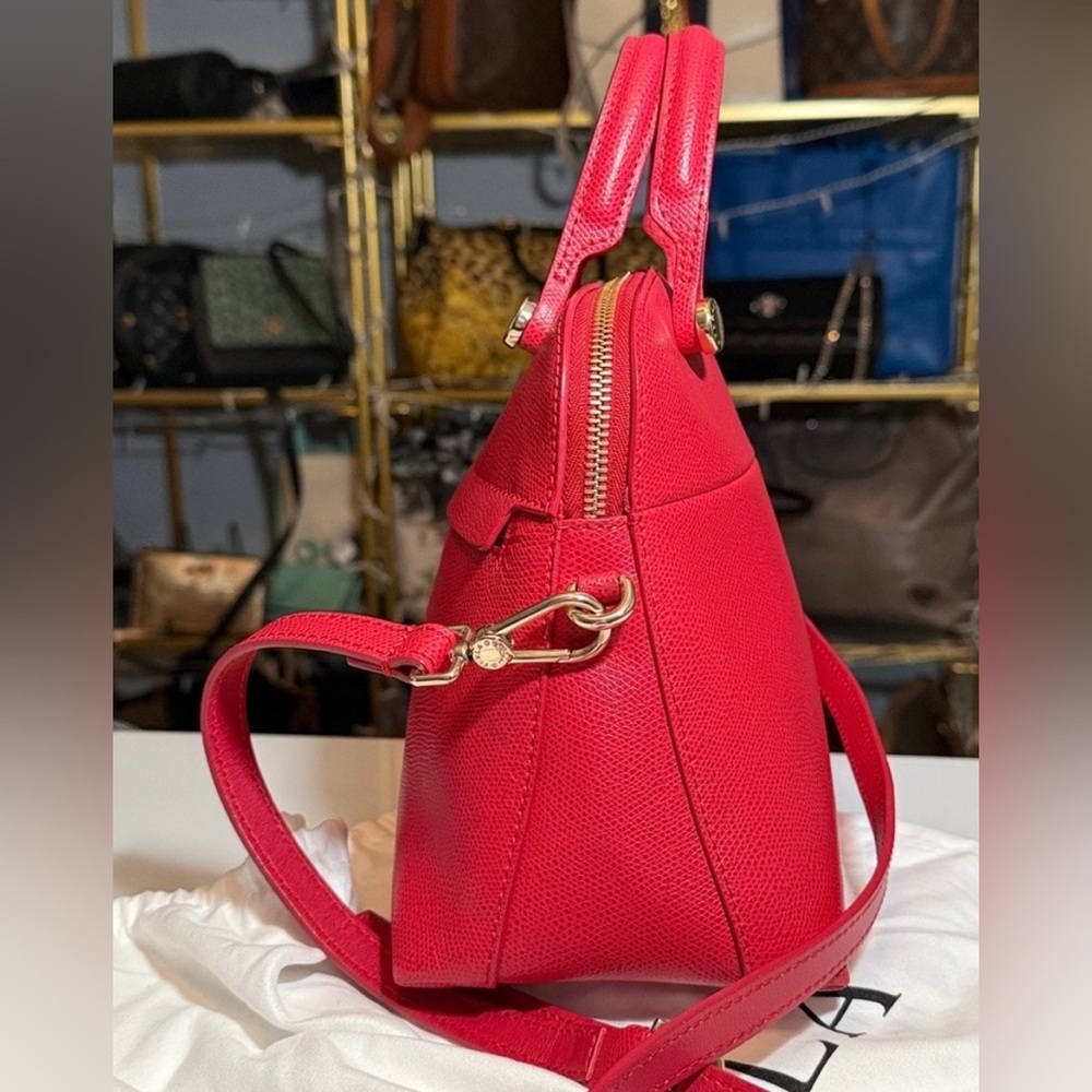 Like New Furla Red Leather 2-way Bag with Gold Charm. Zippered outside storage. - Picture 5 of 12